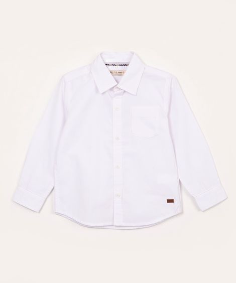 camisa de algodão infantil manga longa branco