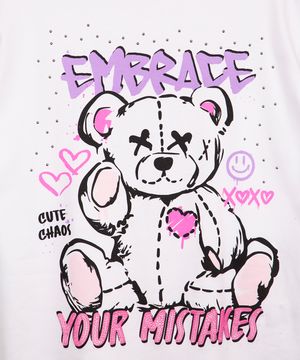 camiseta de algodão juvenil urso manga curta off white