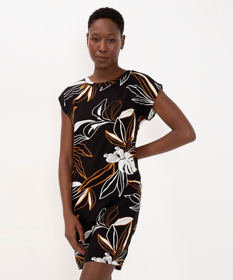 vestido curto de viscose floral  preto