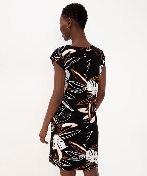 vestido curto de viscose floral  preto