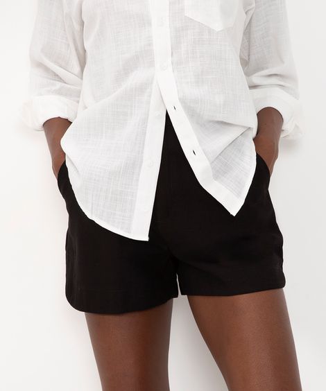 short alfaiataria de viscose cintura alta preto