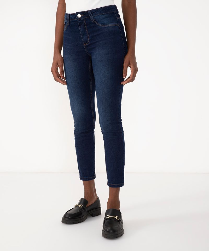 calça jeans cigarrete cintura média azul médio - C&A