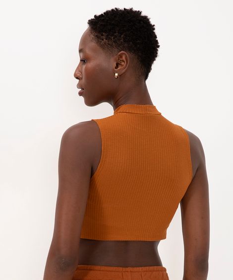 blusa cropped gola alta marrom médio