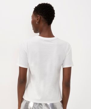 camiseta de algodão manga curta strass off white