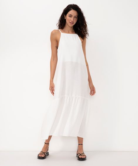 vestido longo de viscose decote halter neck off white