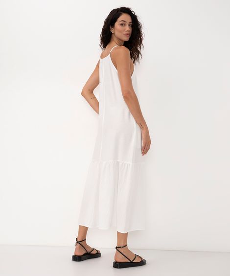 vestido longo de viscose decote halter neck off white