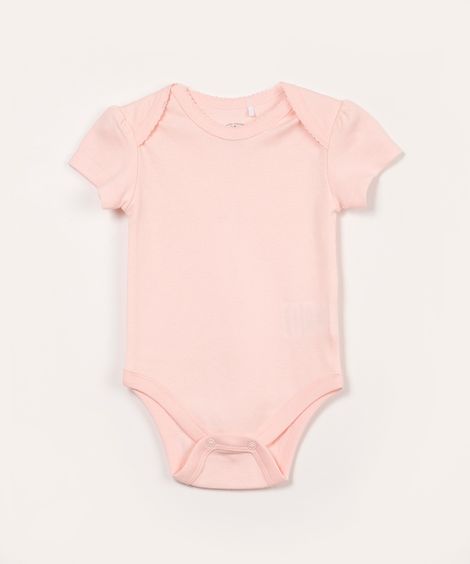 body de algodão infantil manga curta bufante rosa claro