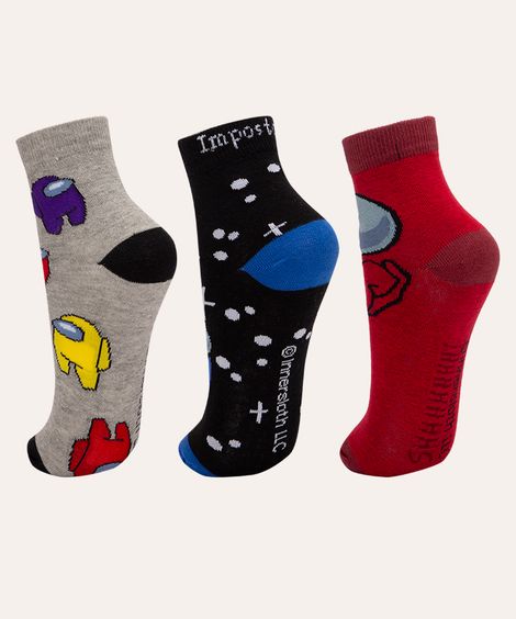 kit de 3 pares de meias infantil among us cano médio colorido