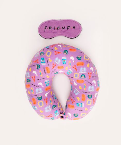 apoio de pescoço com máscara de dormir friends lilás médio