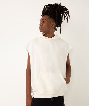 regata de algodão oversized com bolso e capuz cru