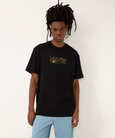 camiseta de algodão pantera negra manga curta preta