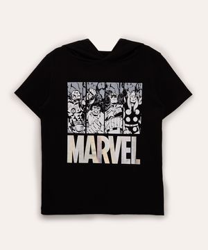 camiseta infantil de algodão marvel manga curta com capuz preto