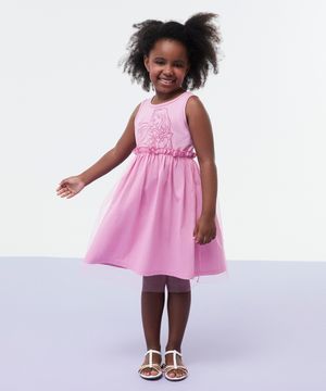 vestido de algodão infantil princesa aurora com tule rosa