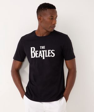 camiseta de algodão manga curta the beatles preta