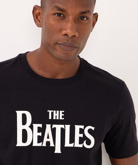camiseta de algodão manga curta the beatles preta