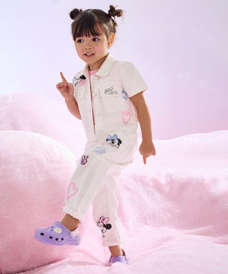 camisa de sarja infantil minnie manga curta off white