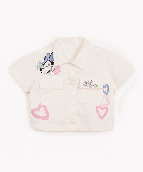 camisa de sarja infantil minnie manga curta off white
