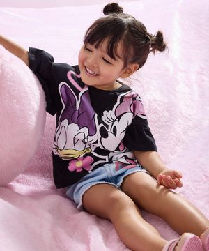 blusa de algodão infantil minnie manga curta preto