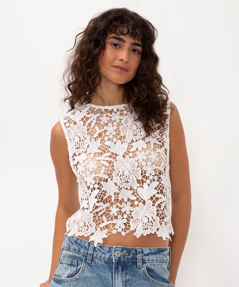 blusa cropped rendada off white