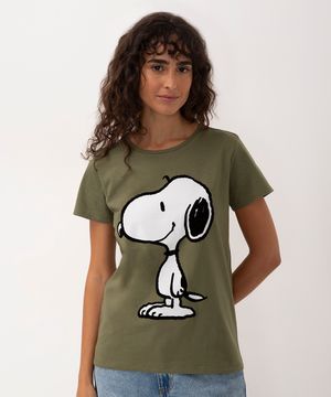 camiseta de algodão snoopy manga curta verde