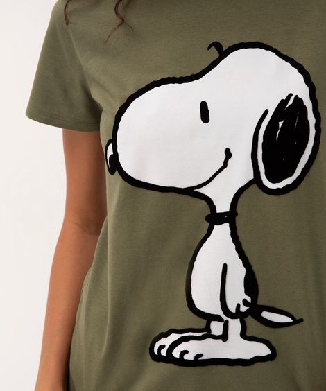 camiseta de algodão snoopy manga curta verde