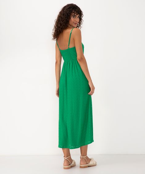 vestido midi de laise alça fina verde