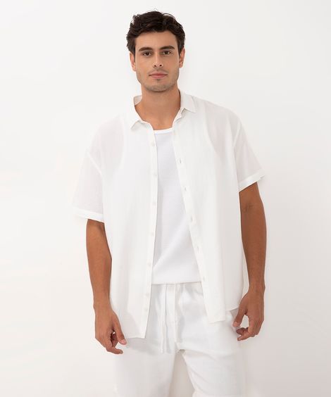 camisa com botões manga curta branco BRANCO