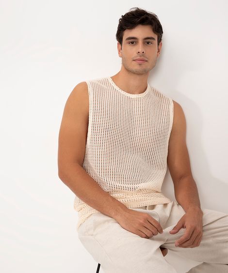 regata machão de tricot gola redonda off white
