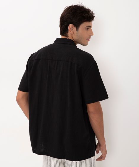 camisa de algodão texturizada manga curta preta