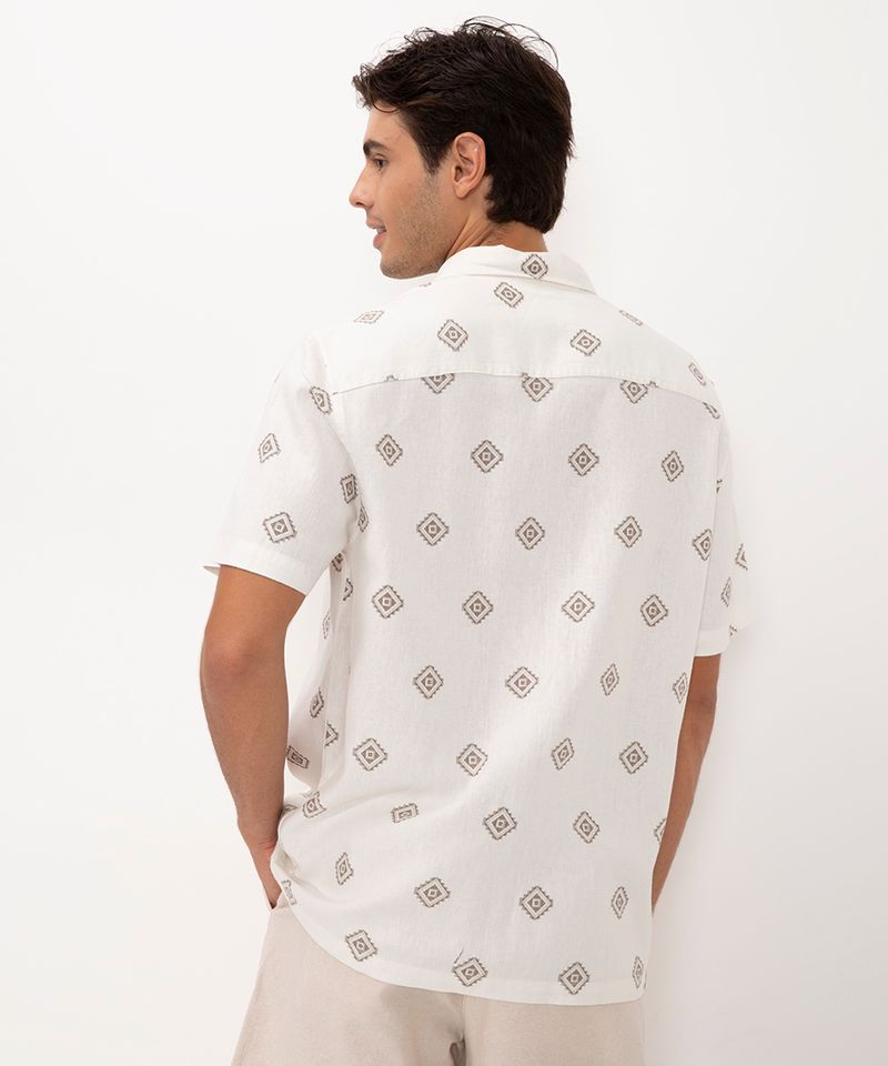 camisa de algodão étnica manga curta off white - C&A