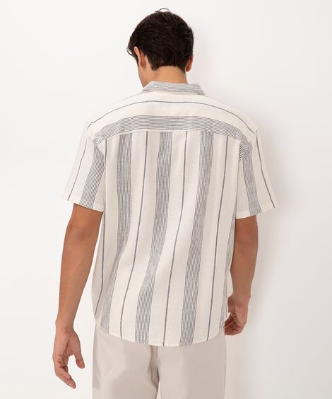 camisa de algodão listrada com bolso manga curta off white