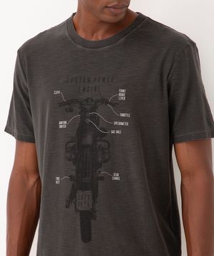 camiseta de algodão moto manga curta preto