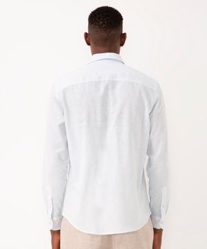 camisa comfort de algodão com linho bolso e manga longa azul claro