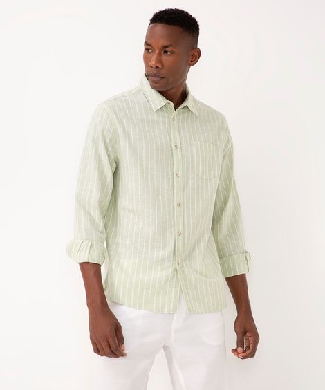 camisa com linho manga longa verde claro