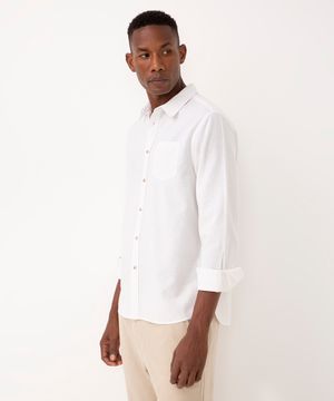 camisa de linho e algodão comfort manga longa branco