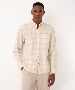 camisa de linho e algodão manga longa off White
