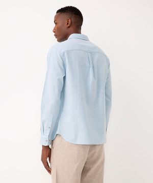 camisa de linho e algodão comfort manga longa azul claro