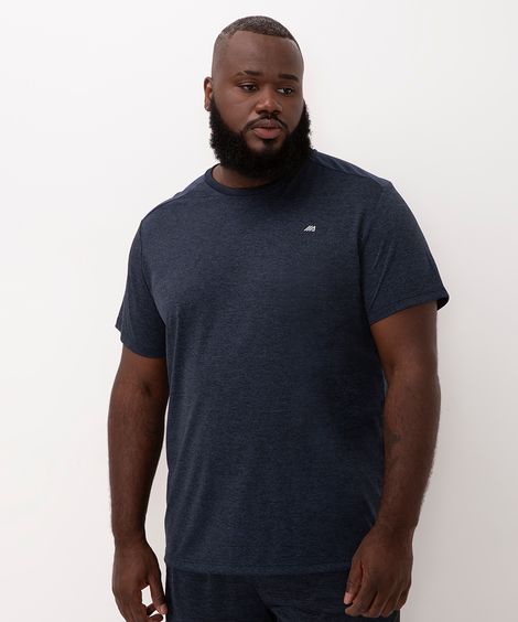 camiseta plus size manga curta esportiva ace preta - azul escuro