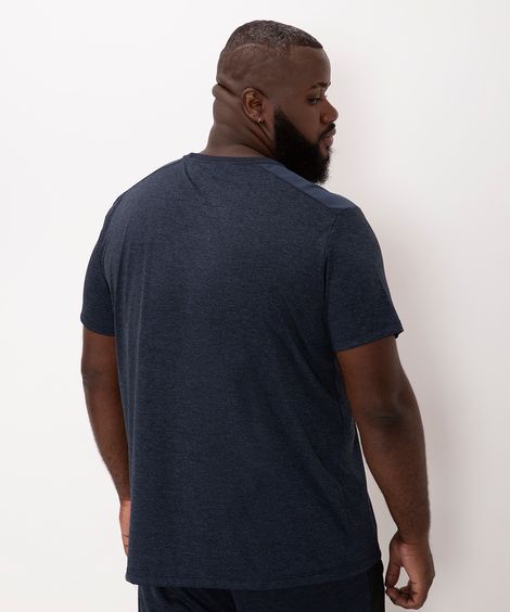 camiseta plus size manga curta esportiva ace preta - azul escuro