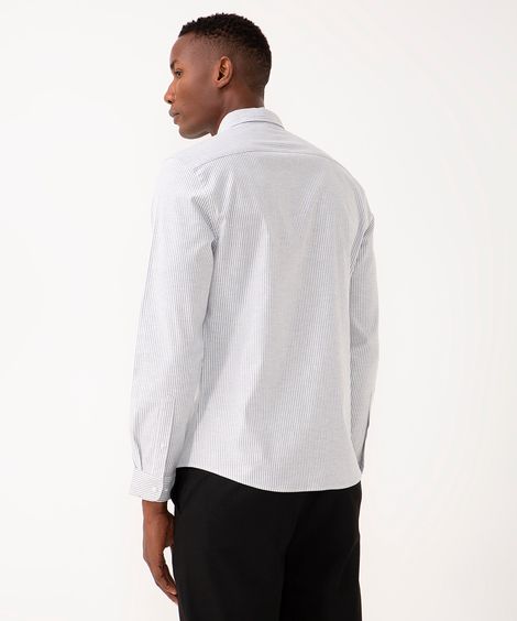 camisa slim de algodão bolso e manga longa azul médio