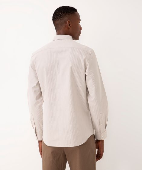 camisa de algodão texturizada manga longa listrada kaki