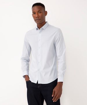 camisa slim de algodão manga longa azul claro