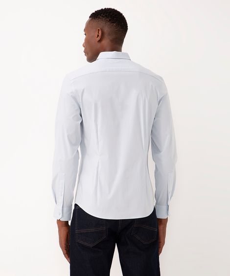 camisa slim fit de algodão manga longa azul