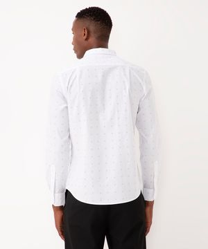 camisa slim de algodão estampada manga longa branco