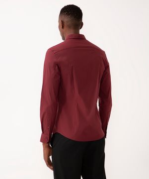 camisa slim de algodão manga longa vinho