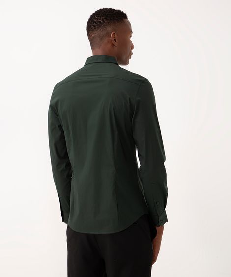 camisa slim fit de algodão manga longa verde