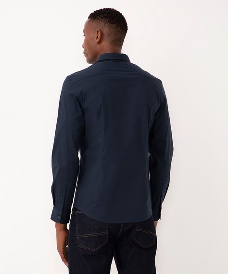 camisa slim fit de algodão manga longa azul