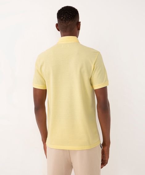 polo de algodão texturizada manga curta amarelo