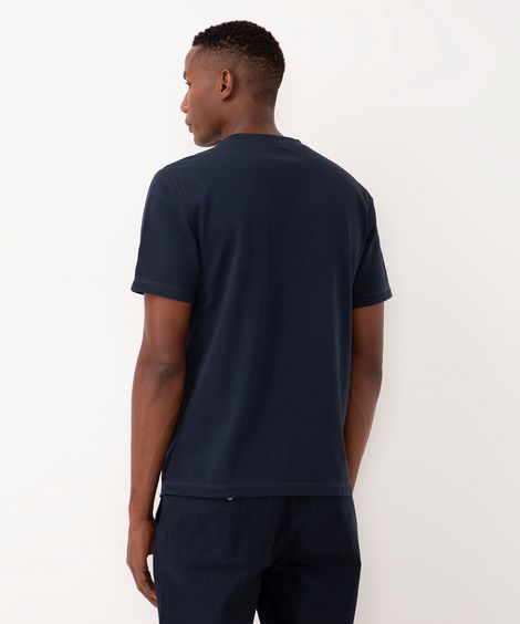 camiseta piquet texturizada manga curta azul