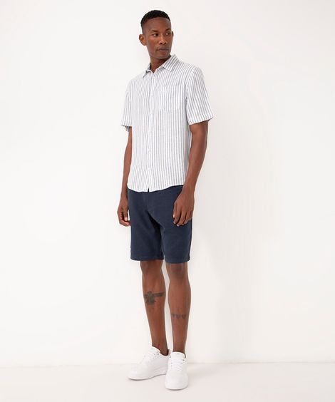 bermuda reta de alfaiataria com linho - azul escuro